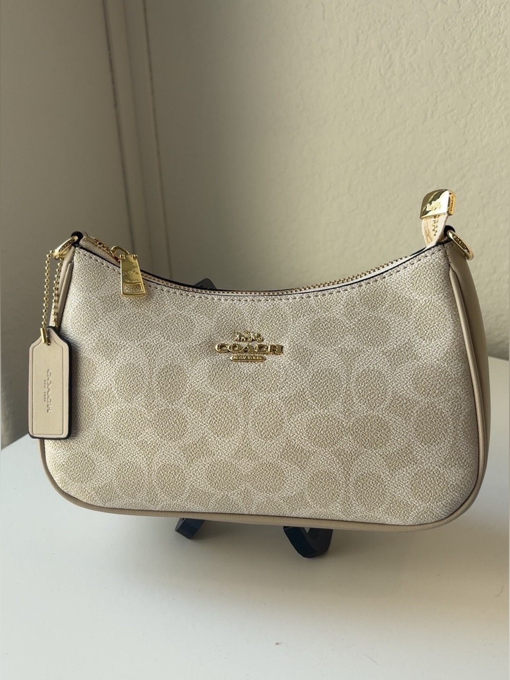 Coach Mini Shoulder Bag in Beige with Gold Hardware